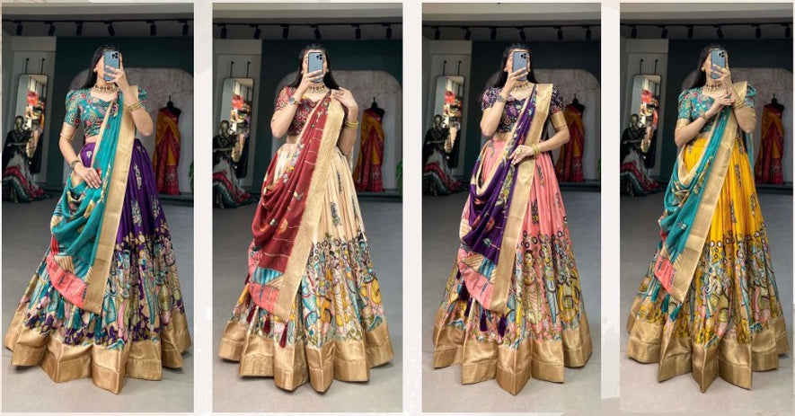 Unveiling Elegance: The Dola Silk Kalamkari Lehenga Choli