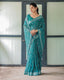 Teal Green Pure Cotton Linen Saree with Silver Floral Motifs and Tassels LINEN