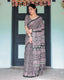 Black Pure Cotton Linen Saree with Pink Striped Pallu and Tassel Accents LINEN