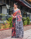 Multicolor Floral Design Pure Cotton Linen Saree with Blouse and Tassels LINEN