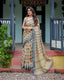 Beige and Charcoal Pure Cotton Linen Saree with Floral Print, Blouse, and Tassel Detailing LINEN