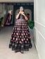Black Color Dola Silk Printed Gown with Exquisite Zari Border ClothsVilla