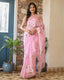 Blush Pink Georgette Saree with Hand-Painted White & Pink Floral Motifs – Attached Blouse – 5.5 Meters FANCY SAREES