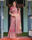 Mauve with Floral Motifs Linen Cotton Handloom Printed Saree, Pastoral Scene Pallu, and Tassels LINEN HANDLOOM