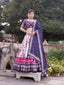 Navy Blue Dola Silk Lehenga Choli with Floral & Patola Print ClothsVilla