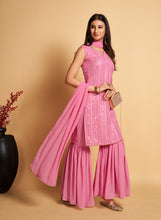 Load image into Gallery viewer, Stunning Pink Designer Sharara Kurti Dupatta Set - Embroidered Faux Georgette &amp; Georgette ClothsVilla