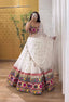 White Designer Faux Georgette Lehenga Choli Set with Real Mirror & Chain Stitch Work ClothsVilla