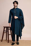 Teal Blue Kurta Set for Men with Mirror Work Design Clothsvilla