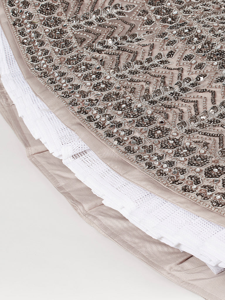 Beige - Net Mirror & Sequins Embroiderey Semi-Stitched Lehenga choli Clothsvilla