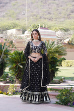 Load image into Gallery viewer, Black Designer Faux Blooming Lehenga Choli with Shimmering Sequins &amp; Lace ClothsVilla