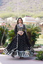 Load image into Gallery viewer, Black Designer Faux Blooming Lehenga Choli with Shimmering Sequins &amp; Lace ClothsVilla