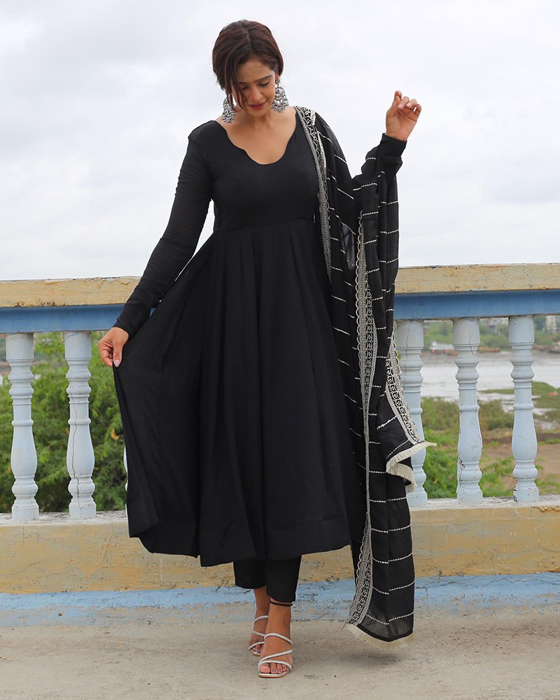 Black Color Georgette Anarkali With Embroidered Dupatta S (36) Black Color Georgette Anarkali With Embroidered Dupatta S (36)