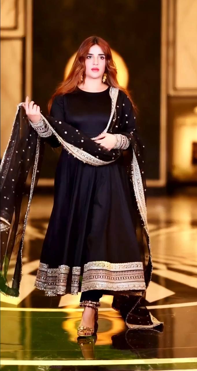 Black Designer Rayon Cotton Anarkali Suit with Heavy