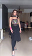 Black Faux Georgette Mirror Work Top with Printed Dupatta & Micro Pant Ethnic 3-Piece Set ClothsVilla