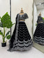 Black Premium Fox Georgette Lehenga Set with Flair & Full Sequin Embroidery ClothsVilla