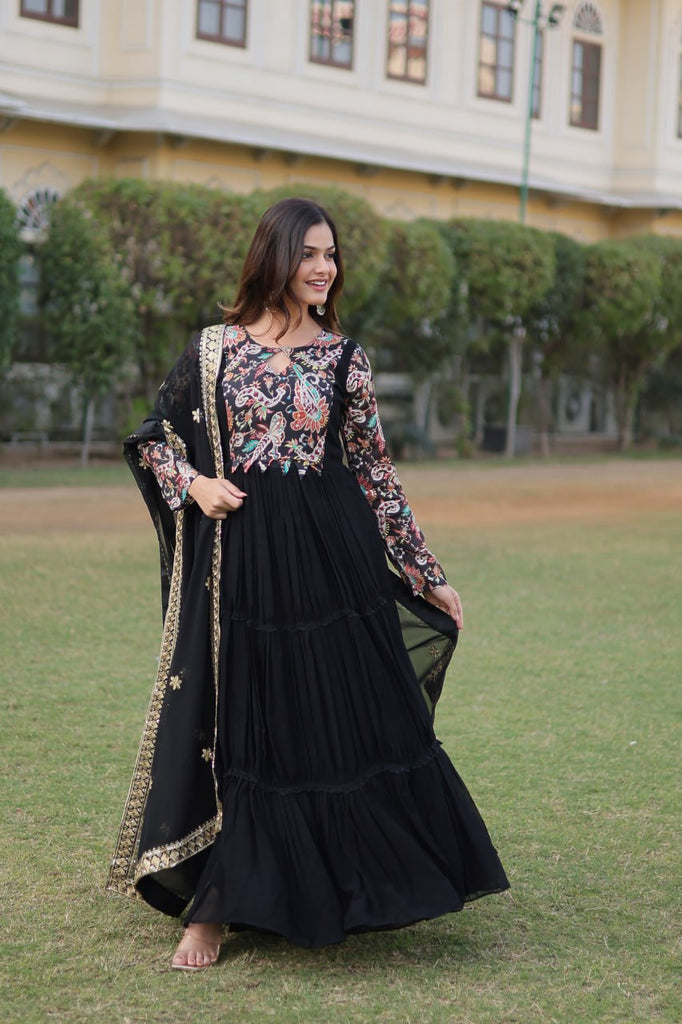 Black Stunning Faux Georgette Gown Dupatta Collection in Vibrant Colors ClothsVilla