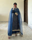 Blue Designer Faux Georgette Thread & Sequin Embroidered Suit Set with Butterfly Net Dupatta ClothsVilla