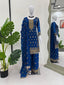 Blue Elegant Faux Georgette Embroidered Plazo Set