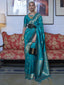 Blue Elegant Printed Chanderi Silk Blend Saree with Tassel Detailing ClothsVilla