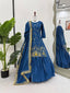 Blue Natural Crepe Silk Lehenga Set with Bead & Sequin Detailing ClothsVilla