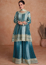 Load image into Gallery viewer, Blue Pakistani Outfit Wear Sharara Dress For Women Wedding Gharara Salwar Kameez With Embroidered Dupatta Bridesmaid&#39;s Wear Sharara Suit&#39;s