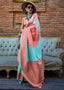 Blue & Peach Regal Banarasi Soft Silk Saree with Intricate Timeless Design & Blouse Piece ClothsVilla