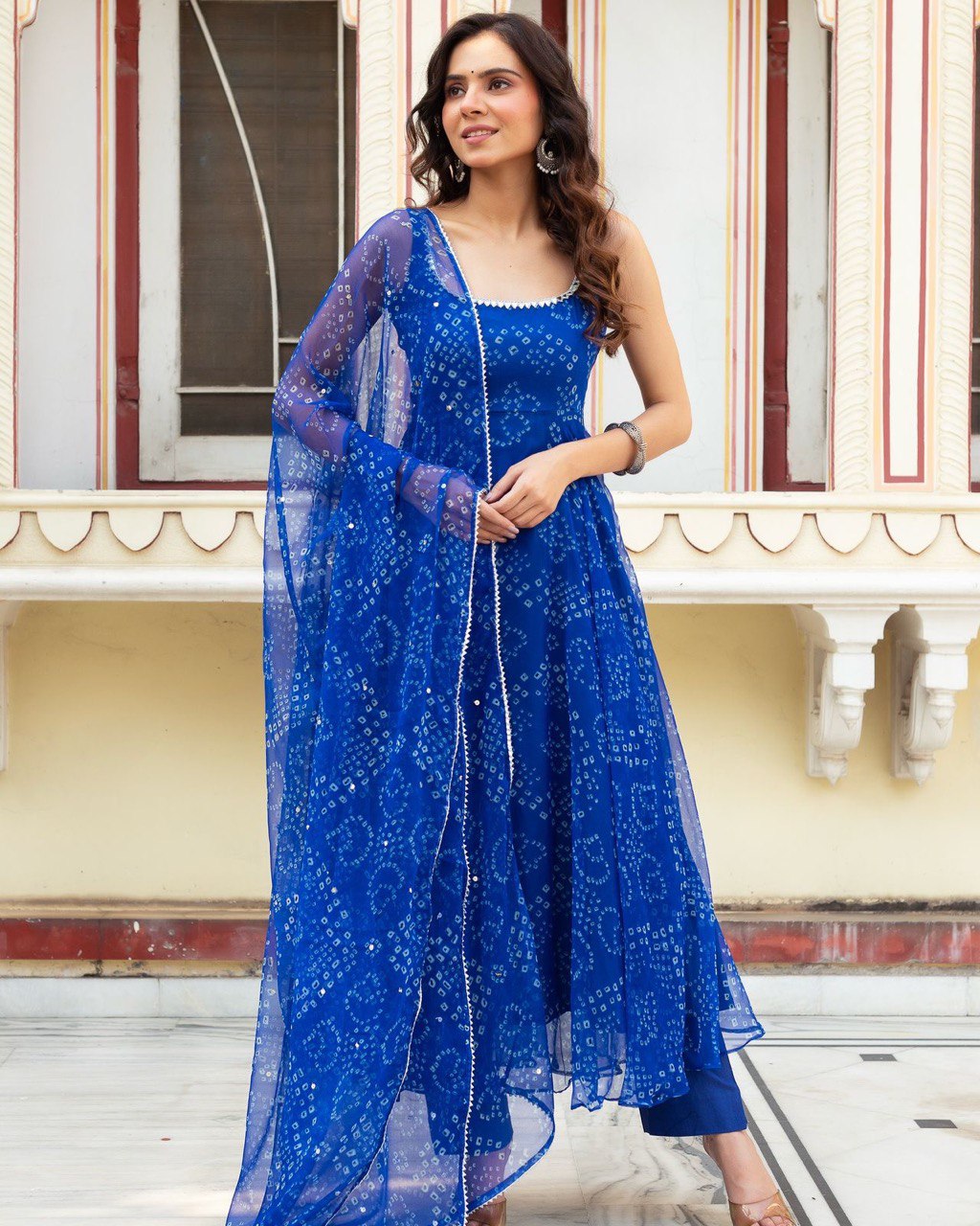 Blue Exclusive Digital Printed Organza Silk Anarkali
