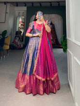 Load image into Gallery viewer, Regal Blue Zari Woven Kanjivaram Gown with Net Dupatta ClothsVilla