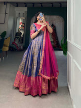 Load image into Gallery viewer, Regal Blue Zari Woven Kanjivaram Gown with Net Dupatta ClothsVilla