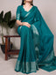 Bottle Green Chinon Self-Printed Saree with Zari Weaving Work & Matching Unstitched Blouse – Lightweight Festive & Traditional Wear Saree for Women ClothsVilla