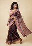 Brown Chanderi Saree with Kalamkari Floral Print & Blouse ClothsVilla