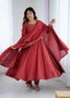 Brown Heavy Roman Shimmer Chanderi Silk Anarkali Set with Handwork Beads & Dupatta ClothsVilla