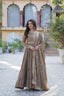 Brown Luxury Star Georgette Gown with Designer Embroidered Dupatta – 5-Layer Frill Flai