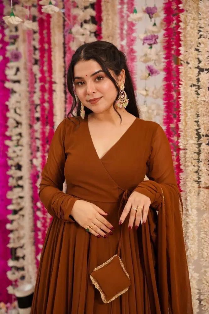 Brown Exclusive Georgette Anarkali Suit - Elegance Meets Modern Touch - 34 Brown Exclusive Georgette Anarkali Suit - Elegance Meets Modern Touch - 34