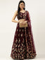 Burgundy Net Sequinse Work Semi-Stitched Lehenga & Unstitched Blouse, Dupatta Clothsvilla