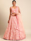 Captivating Coral Pink Net Lehenga Choli Set with Zardosi Embroidery ClothsVilla