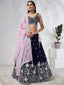 Captivating Navy Blue Sequinned Lehenga Choli Set with Mirror Work & Embroidery ClothsVilla