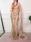 Chiku Satin Silk Printed Saree ClothsVilla