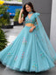 Aqua Blue Handpaint Georgette Lehenga Choli ClothsVilla