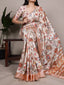 Cream Elegant Tasar Silk Saree with Traditional Floral Print & Viscose Border – 5.5 Meter Saree with Unstitched Blouse ClothsVilla