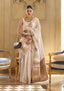 Cream Embroidered Banarasi Tissue Saree with Tassels ClothsVilla