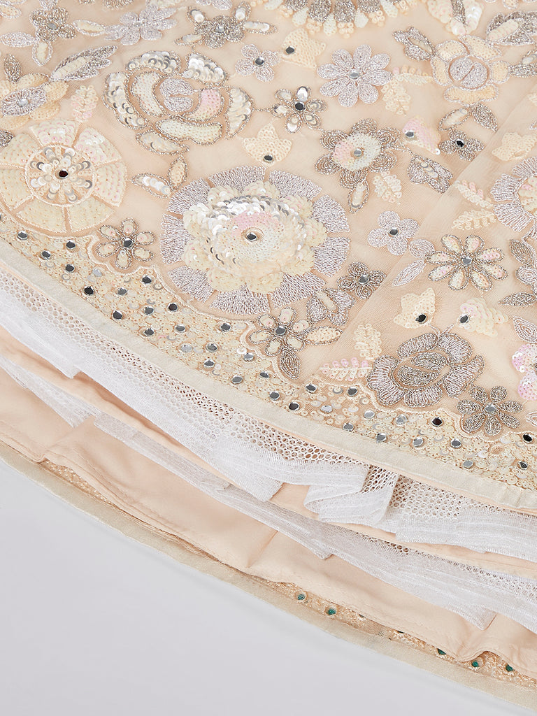 Cream Net Sequins, Mirror and thread embroidery Semi-Stitched Lehenga choli & Dupatta ClothsVilla