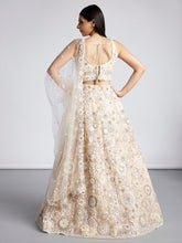 Load image into Gallery viewer, Cream Net Sequins, Mirror and thread embroidery Semi-Stitched Lehenga choli &amp; Dupatta ClothsVilla