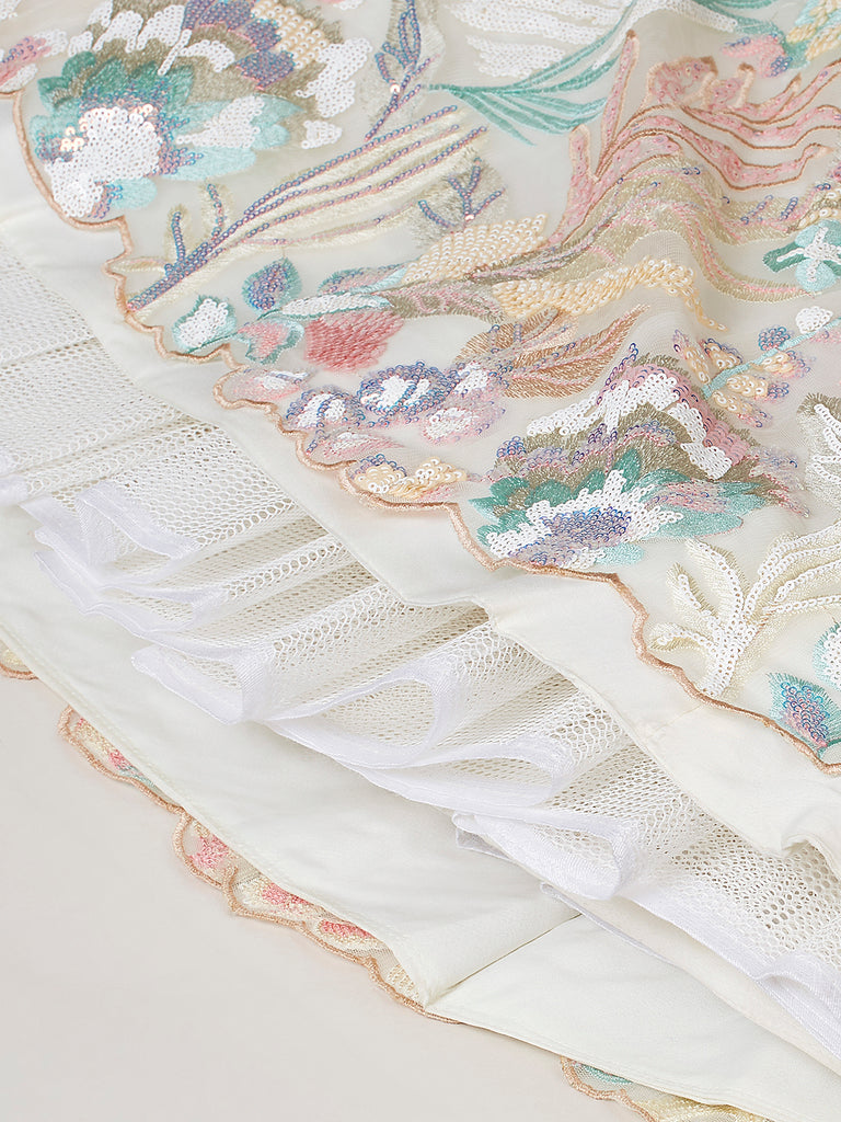 Cream Net Sequinse Work Semi-Stitched Lehenga & Unstitched Blouse with Dupatta ClothsVilla