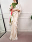 Cream Satin Silk Printed Saree with Pearl Lace ClothsVilla