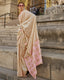 Cream Women's Banarasi Silk Blend Saree with Unstitched Blouse Piece ClothsVilla