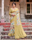 Golden Yellow Banarasi Silk Saree with Multicolor Floral Print and Zari Border BANARASI PRINTED