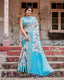 Sky Blue Banarasi Silk Saree with Paisley Digital Print, Zari Border & Tassel Details BANARASI PRINTED