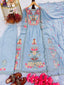 Dusty Blue Premium Designer Readymade Top, Palazzo & Dupatta Set ClothsVilla