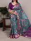 Dusty Teal Elegant Printed Saree ClothsVilla